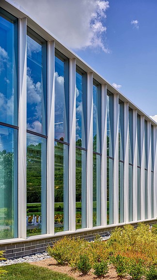 A building with glass windows.